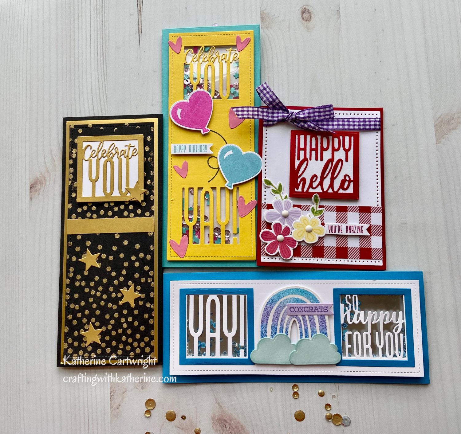 You are currently viewing 4 Cards – 1 Kit Diamond Press Slimline Shaker Kit Celebrate